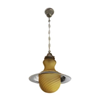 Large Space Age Ufo Yellow Glass and Metal Hanging Lamp, 1970s For Sale