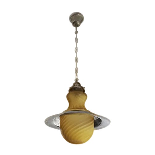 Large Space Age Ufo Yellow Glass and Metal Hanging Lamp, 1970s For Sale