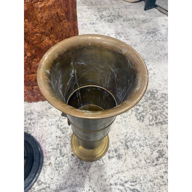 1930s Vintage Solid Brass Umbrella Stand With Etched Deer & Cranes, Gargoyles For Sale - Image 5 of 7