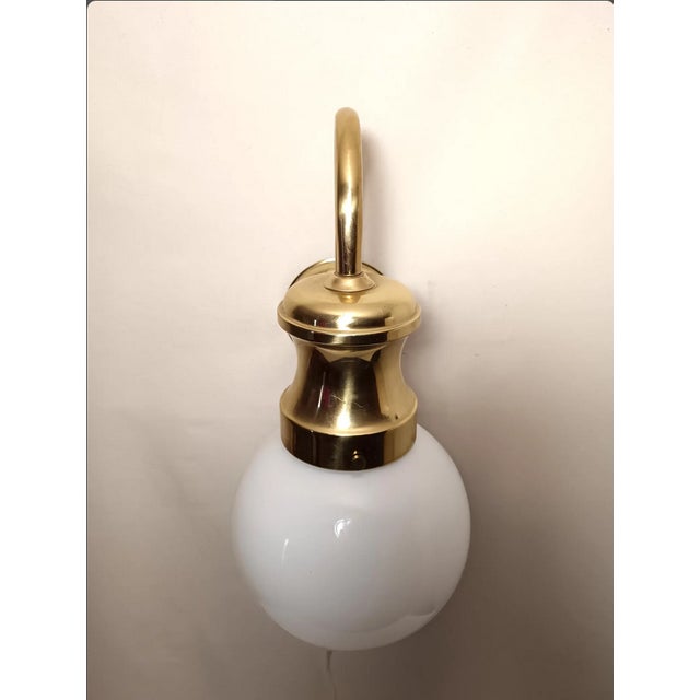 Mid-Century Modern Large Sconce in Brass and Opaline, 1950s For Sale - Image 3 of 12
