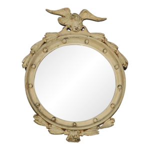Antique Off White Federal Bullseye Eagle Convex Wall Mantle Mirror 13 Colonies#3
