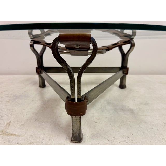 Wrought Iron and Leather Coffee Table by Jean-Pierre Ryckaert, 1960s For Sale - Image 9 of 11