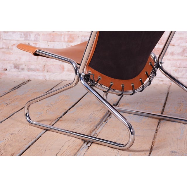 Brown Bauhaus Armchair in Chrome and Leather attributed to Lusch and Co., West Germany, 1970s For Sale - Image 8 of 11