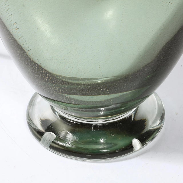 Modernist Hand-Blown Murano Smoked Emerald Glass Table Lamps W/ 24k Gold Flecks For Sale - Image 12 of 12