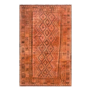 Vintage Overdyed Medallion Kilim Rug, Handwoven Wool, 6x10, Terracotta For Sale