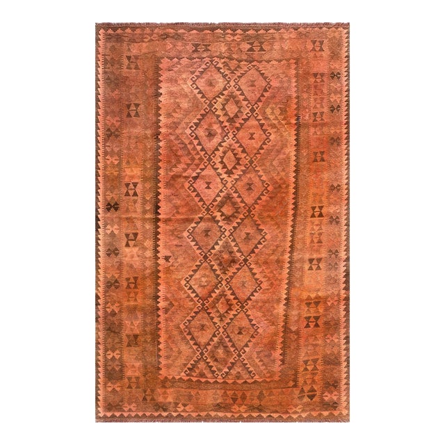 Vintage Overdyed Medallion Kilim Rug, Handwoven Wool, 6x10, Terracotta For Sale