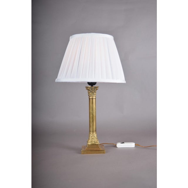 NeoclassicalBrass Classical Column Table Lamp with Ornate Capital and Square Pedestal, Europe, 1950s For Sale - Image 16 of 17