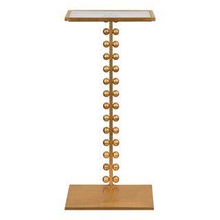 Matthew Izzo Home Foster Gold Leaf Drinks Table With Glass Top For Sale