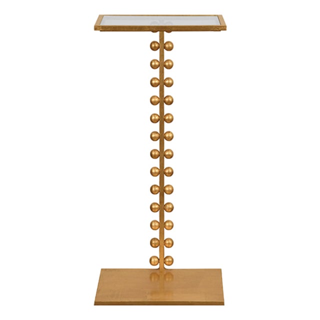 Matthew Izzo Home Foster Gold Leaf Drinks Table With Glass Top For Sale