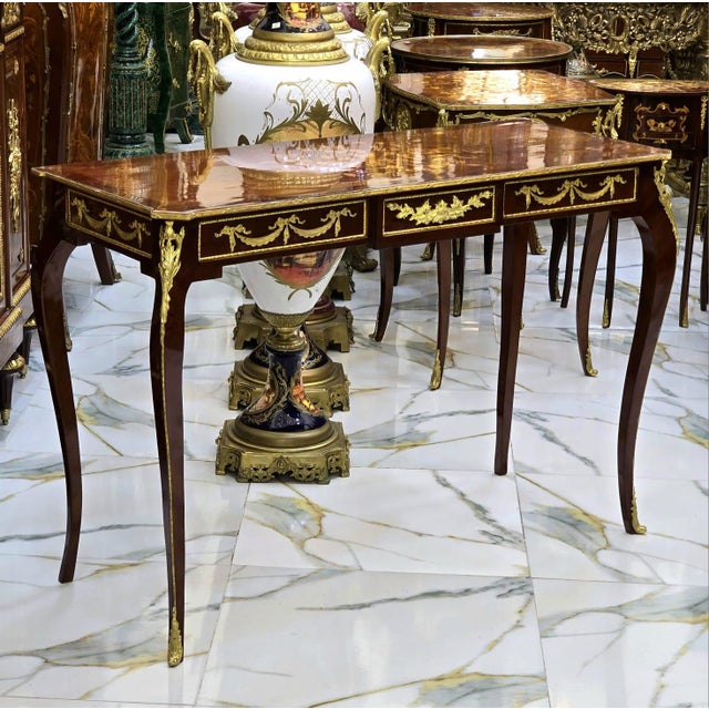 Rococo Style Console Table With Dark Brown Finish & Gold Leaf Details For Sale - Image 4 of 4