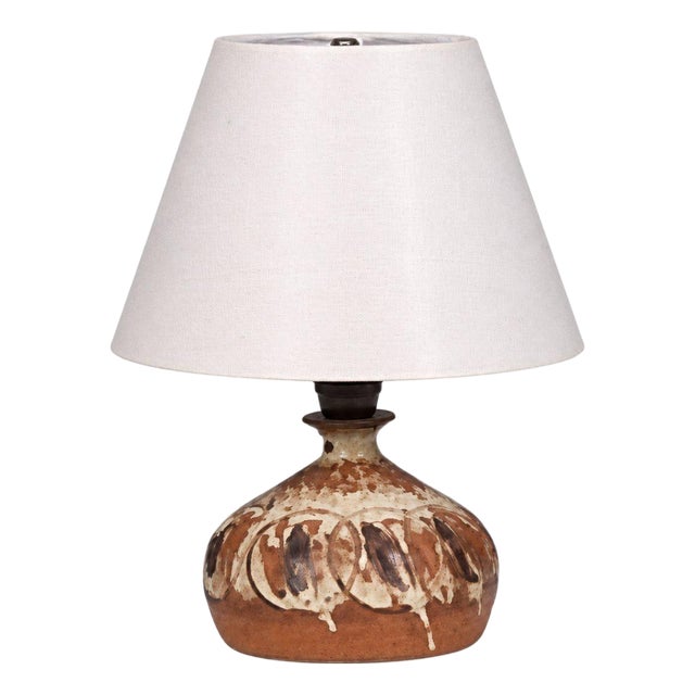 1970s Mid Century Modern Tingkeramik Følle, Small Table Lamp, Brown Glazed Stoneware For Sale