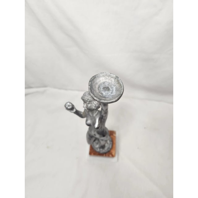 1990s 1990s Art Deco Style "Eve With Apple" Statuette Ring Caddy With Marble Two Tier Base For Sale - Image 5 of 5