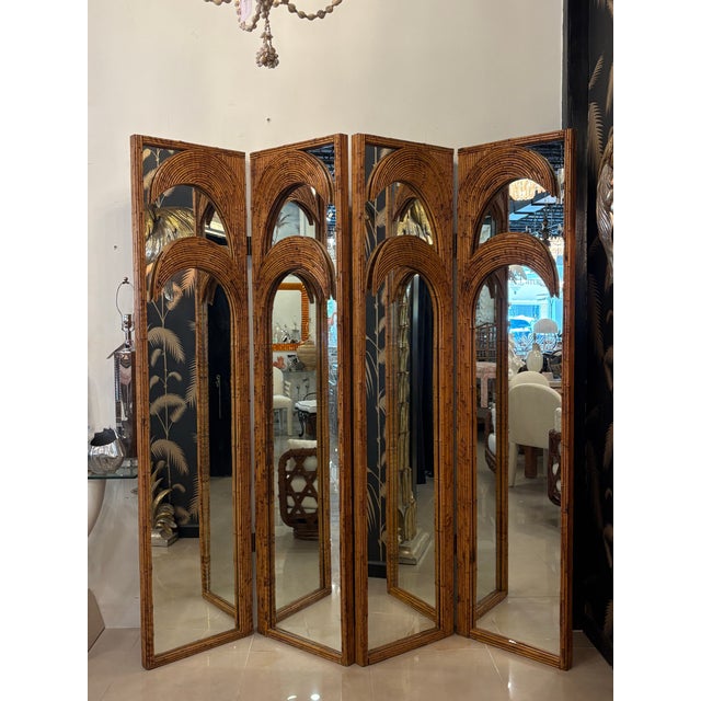 Vivai del Sud 1970s Vivai Del Sud Bamboo Pencil Reed Palm Tree Screen Mirrors Panels Dividers For Sale - Image 4 of 12