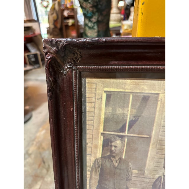 1970s Vintage Black and White Print of Family in Wooden Frame For Sale - Image 5 of 6