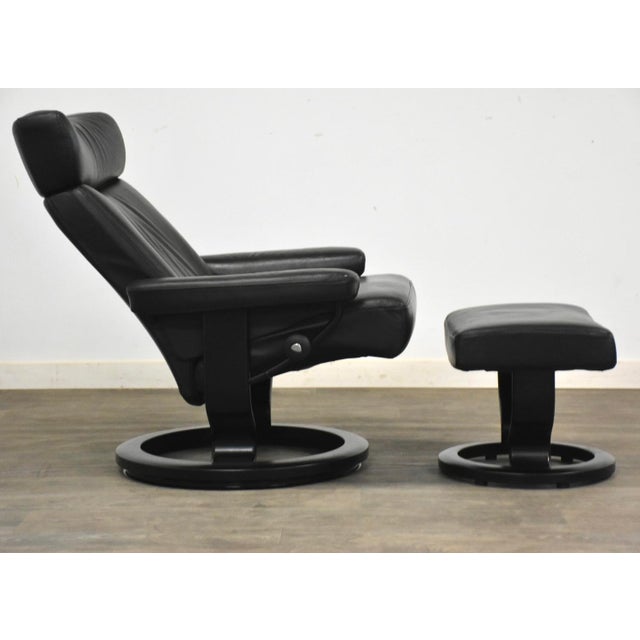 1960s 1960s Black Leather Ekornes Stressless Recliner and Ottoman For Sale - Image 5 of 9