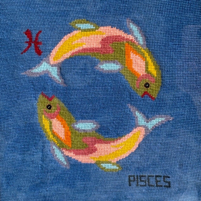 Mid-20th Century Pisces Zodiac Needlepoint, Framed For Sale - Image 10 of 12