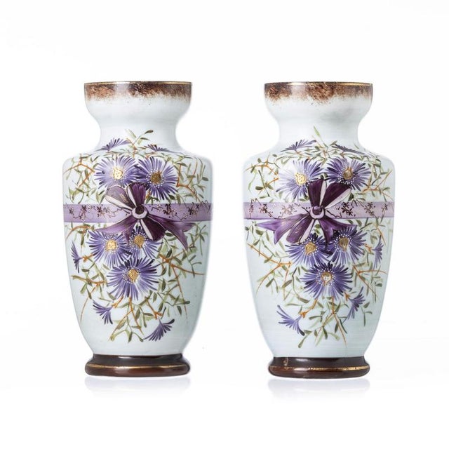 Crystal and Opal Glass Vases, Set of 2 For Sale - Image 6 of 6
