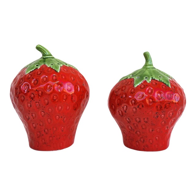 Vintage Ceramic Strawberry Salt & Pepper Shakers -2 Pieces For Sale