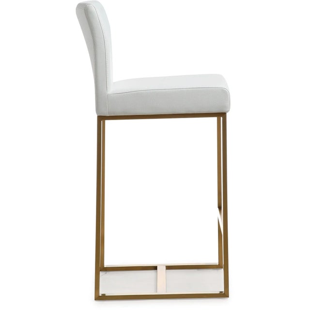 Denmark White Vegan Leather & Gold Steel Counter Stools - Set of 2 For Sale - Image 4 of 12
