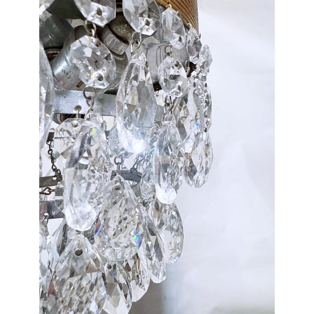 Hollywood Regency Vintage Brass Crystal Waterfall Chandelier With Cascading Faceted Drops For Sale - Image 3 of 11