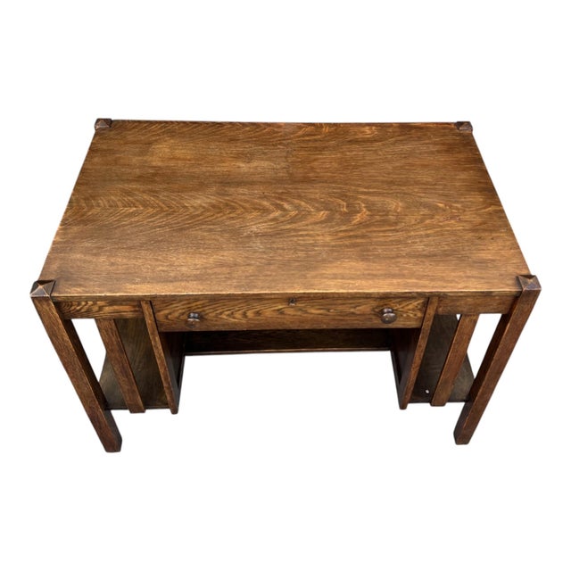 Restored Antique Mission Oak Drop-Leaf Writing Desk, C. 1920s For Sale - Image 9 of 15