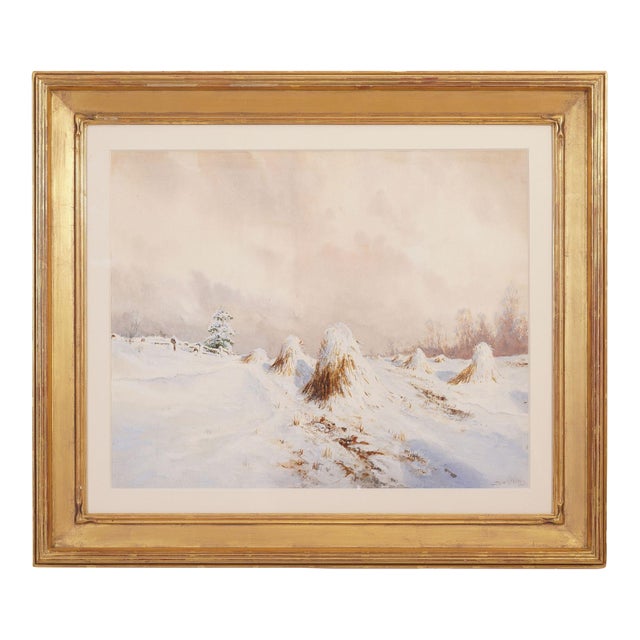 American Watercolor Winter Landscape by Howell Wilson, 1890 For Sale
