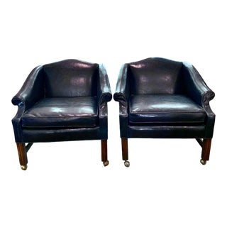 21st Century Navy Leather Club Chairs - a Pair For Sale