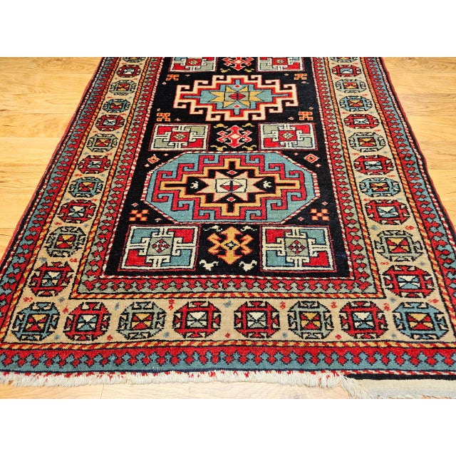 Vintage Persian Kurdish Rug, Hand-Knotted Wool, Geometric Pattern, Navy & Tan, 3x5 For Sale - Image 15 of 18