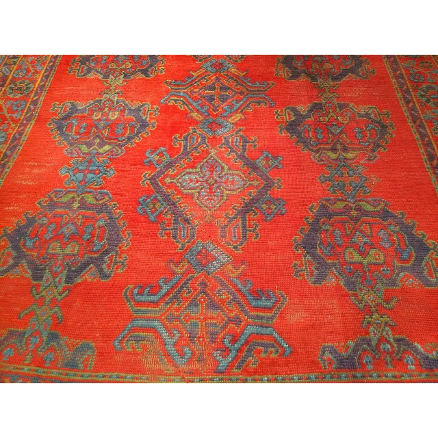 Vintage Turkish Oushak Hand-Knotted Rug, Red Geometric, Early 1900s, 9' x 11' For Sale In Chicago - Image 6 of 18