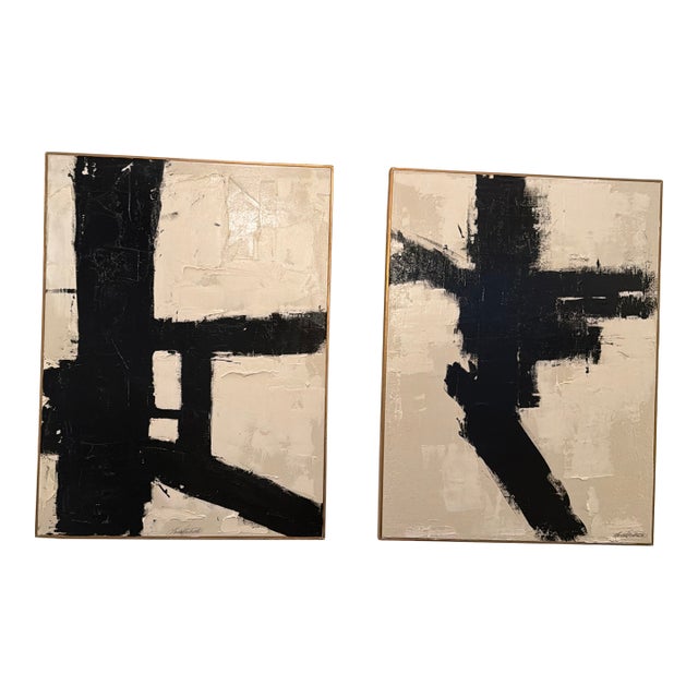 Abstract Black and White Paintings by Karina Gentinetta - A Pair For Sale