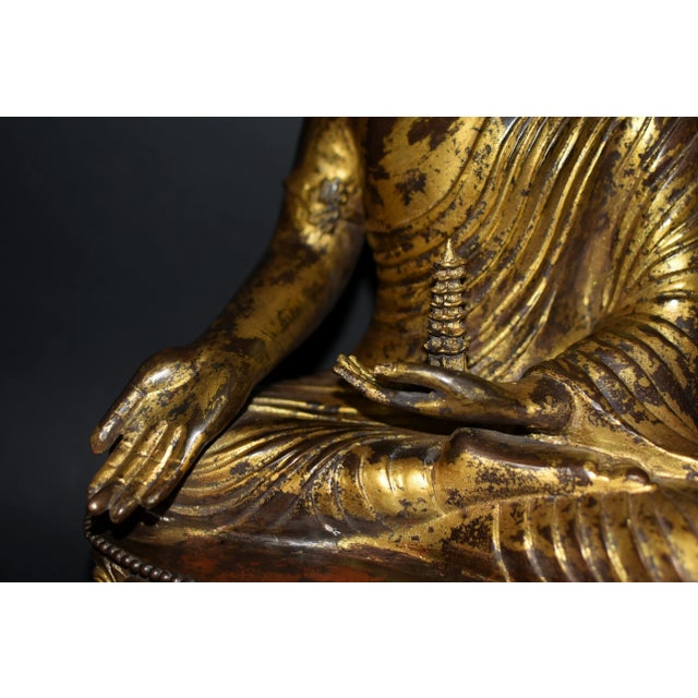 Huge Gilt Bronze Buddha Shakyamuni Statue Buddha 31 Lb For Sale - Image 11 of 17