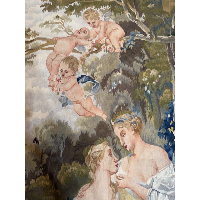 Textile Vintage Pastoral Tapestry With Women and Cherubs For Sale - Image 7 of 8