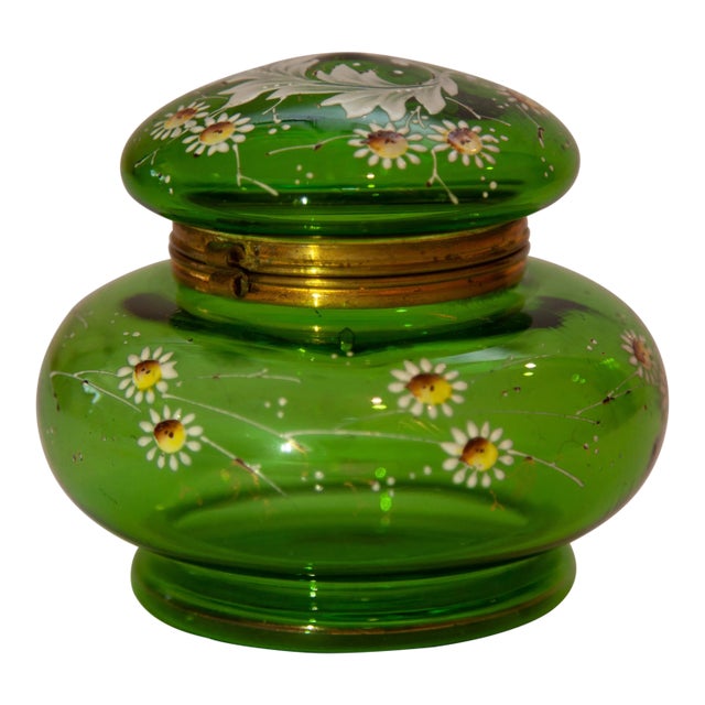 19th Century Moser Style Jar With Hinged Lid For Sale