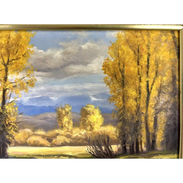 Ruth Rawhouser (Wyoming, Present) Signed Original Oil Painting on Board "September Cottonwoods" Circa 1992 For Sale In West Palm - Image 6 of 12
