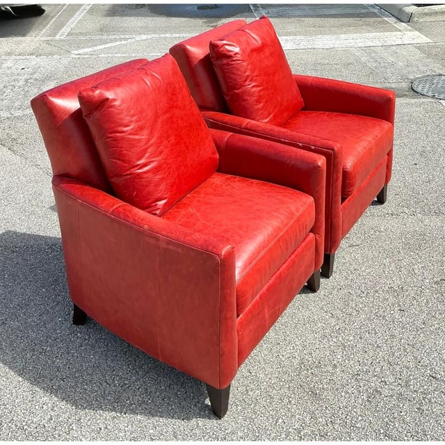 Bassett Furniture Vintage Bassett Red Leather “Austin” Club Chairs - A Pair For Sale - Image 4 of 12