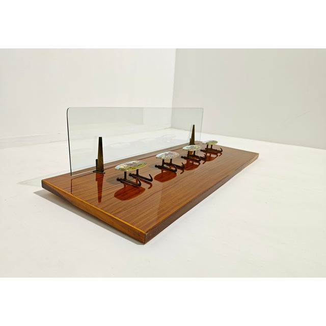 Wall-Mounted Coat Rack with Glass Shelf and Brass Accessories, 1960s For Sale - Image 10 of 13