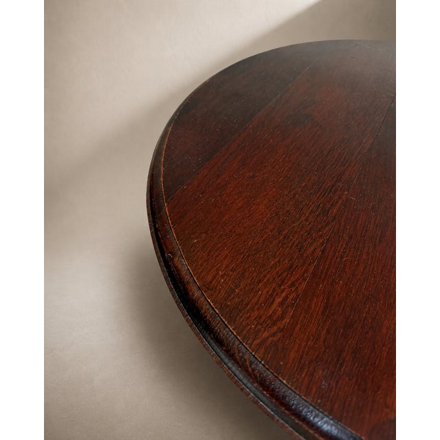 Brown Antique French Industrial Oak Wine Press Screw Pedestal Side Table attributed to Charles Dudouyt, 1940 For Sale - Image 8 of 9