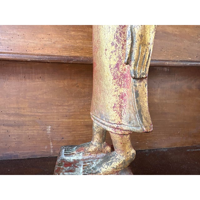 Wood Burmese Artist, Mandalay Standing Buddha, Late 19th-Early 20th Century, Carved, Lacquered and Gilded Wood For Sale - Image 7 of 12