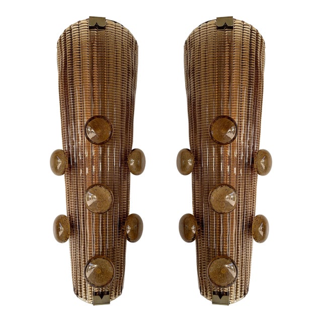 Contemporary Pair of Brass and Murano Glass Macaroons Sconces, Italy For Sale