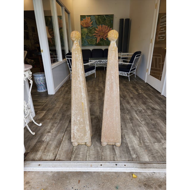 Pair of Vintage Mid-Century French Style Cement Garden Obelisks For Sale - Image 9 of 13