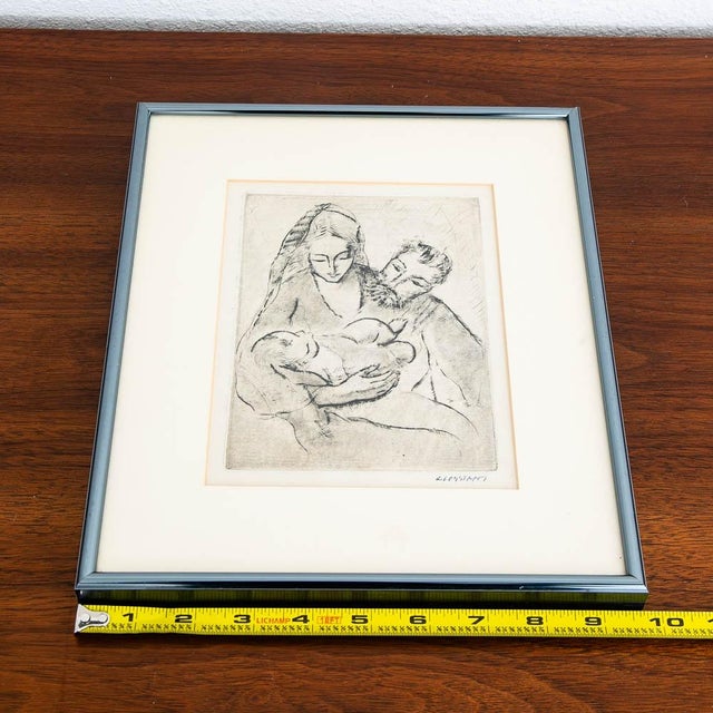 Mid Century Modern Drypoint Etching George Constant Man Woman and Child Signed For Sale - Image 9 of 10
