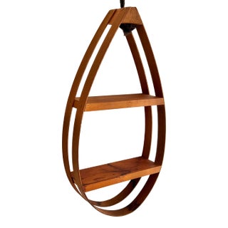 Vintage Danish Modern Teak Bent Wood Teardrop Hanging Shelf For Sale