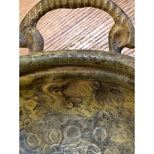 Mid Century Brass Oval Jardiniere Lion Head Ram Horn Handles Paw Feet Hammered Bowl For Sale - Image 9 of 12
