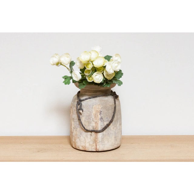 This charming antique carved wood pot was crafted from teak and originally used in Village kitchens in North India to...