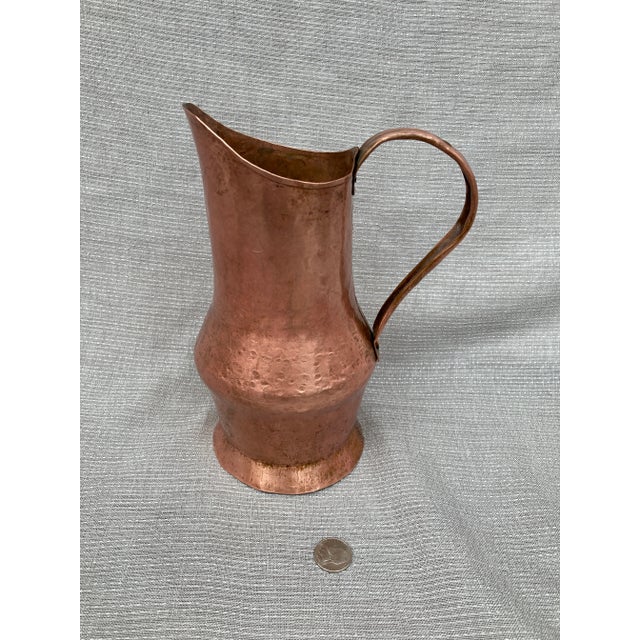 Antique Hand Wrought Polished Copper Pitcher For Sale - Image 11 of 12