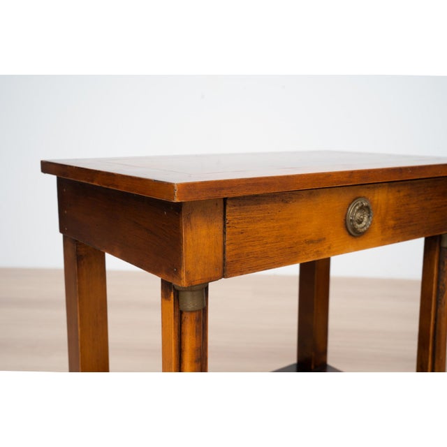 Empire Style Side Tables with Brass Details and Inlaid Tops, 1970s, Set of 2 For Sale - Image 6 of 15