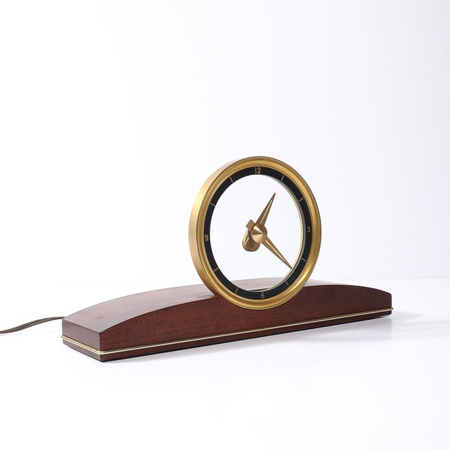 Mid-Century Jefferson Golden View Electric Brass, Glass & Walnut Mystery Clock For Sale - Image 9 of 16