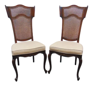 Louis XV Style Fruitwood Cane Back Side Chairs - a Pair