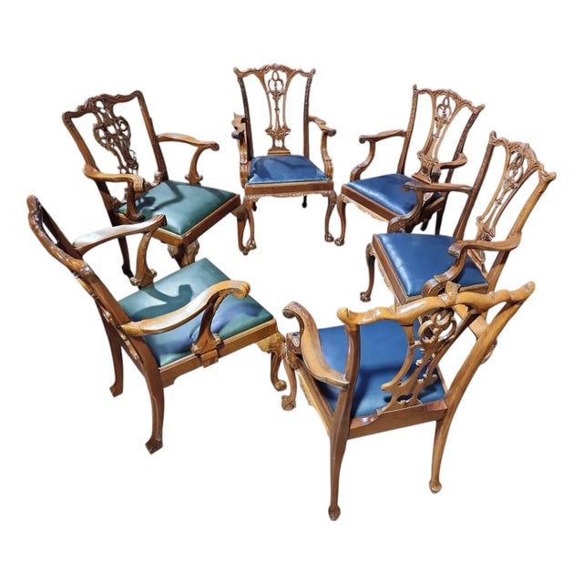 1970s Georgian Furniture Company Mahogany Chippendale Dining Chairs - Set of 6 For Sale