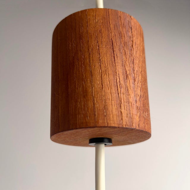 Vintage Pendant Lamp with Rattan Shade and Teak Applications, 1960s For Sale - Image 6 of 9